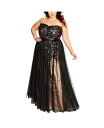 yz VeB[VbN fB[X s[X gbvX Plus Size Embroidered Tulle Maxi Dress Black