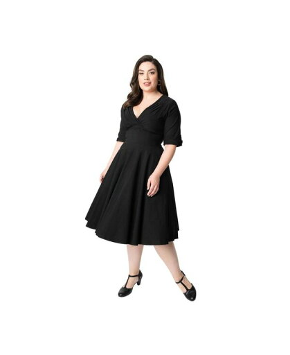 【送料無料】 ユニークビンテージ レディース ワンピース トップス Plus Size Half Sleeve Surplice Delores Swing Dress Black 【送料無料】 ユニークビンテージ レディース ワンピース トップス Plus Size Half Sleeve Surplice Delores Swing Dress Black