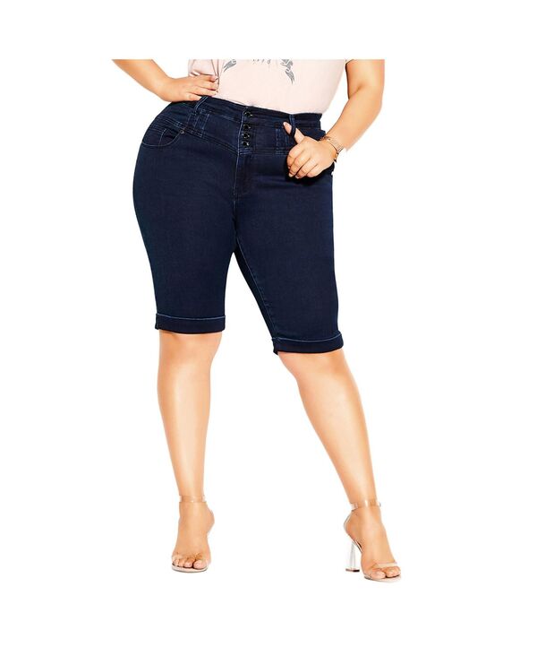 【送料無料】 シティーシック レディース ハーフパンツ・ショーツ ボトムス Plus Size Knee Hi Waist Short Dark denim