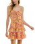 【送料無料】 シティー スタジオ レディース ワンピース トップス Juniors' Floral-Print Lace-Up Fit & Flare Dress Pink/yello