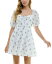 【送料無料】 シティー スタジオ レディース ワンピース トップス Juniors' Eyelet Floral Print Puff-Sleeve Fit & Flare Dress White/blue