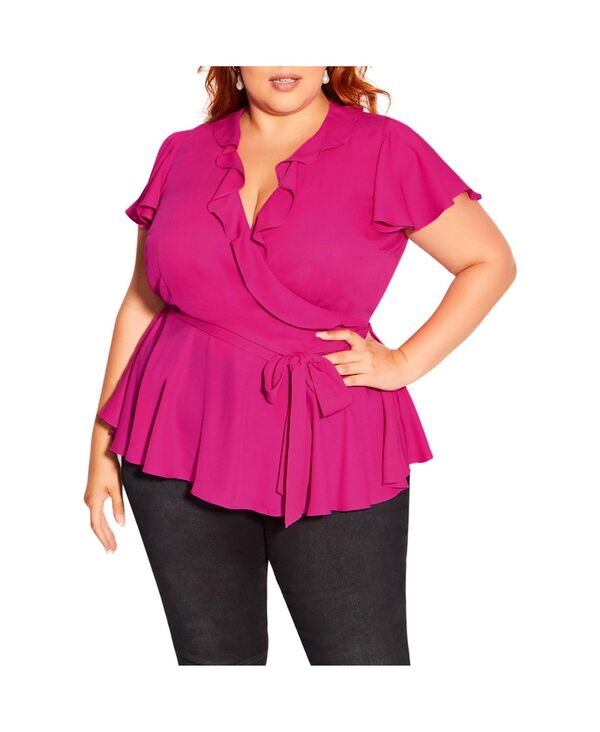 【送料無料】 シティーシック レディース シャツ トップス Plus Size Wrap Frills Top Shocking pink