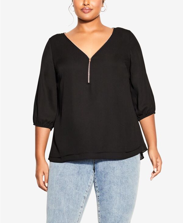 yz VeB[VbN fB[X Vc gbvX Plus Size Fling Elbow Sleeve Top Black