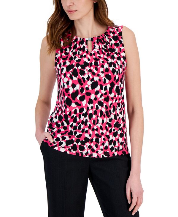  カスパール レディース シャツ ブラウス トップス Women's Printed Keyhole-Neck Sleeveless Blouse Pink Perfection/Blk Mlt