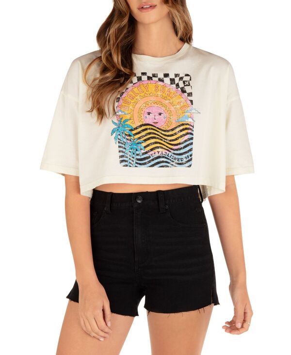 ̵ ϡ졼 ǥ  ȥåץ Juniors' Psychedelic Surf Cropped T-Shirt Cream