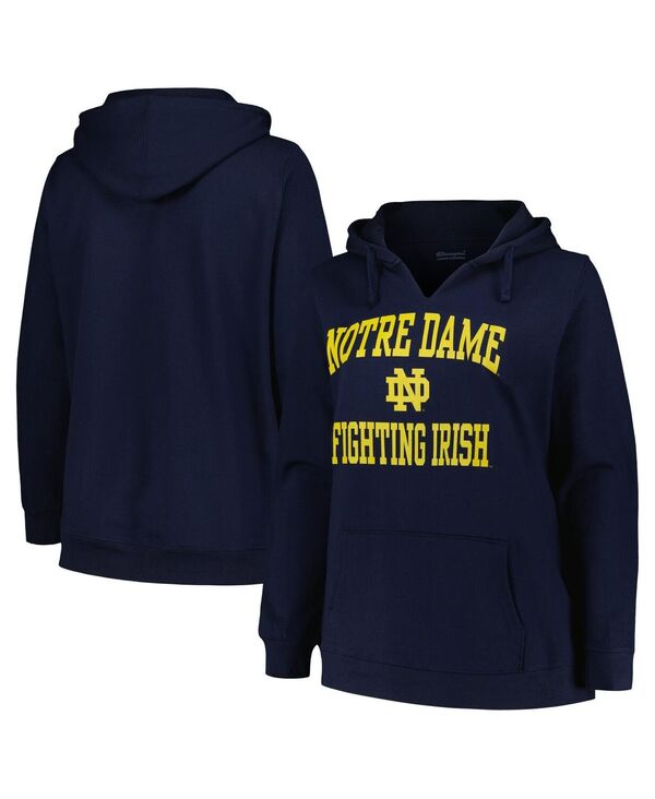 【送料無料】 チャンピオン レディース パーカー・スウェット アウター Women's Navy Notre Dame Fighting Irish Plus Size Heart & Soul Notch Neck Pullover Navy