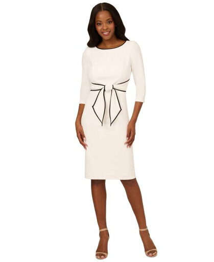 【送料無料】 アドリアナ パペル レディース ワンピース トップス Women's Tipped Tie-Front 3/4-Sleeve Dress Ivory/Black 【送料無料】 アドリアナ パペル レディース ワンピース トップス Women's Tipped Tie-Front 3/4-Sleeve Dress Ivory/Black