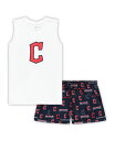 【送料無料】 コンセプツ スポーツ レディース タンクトップ トップス Women's White Navy Cleveland Guardians Plus Size Tank Top and Shorts Sleep Set White Navy