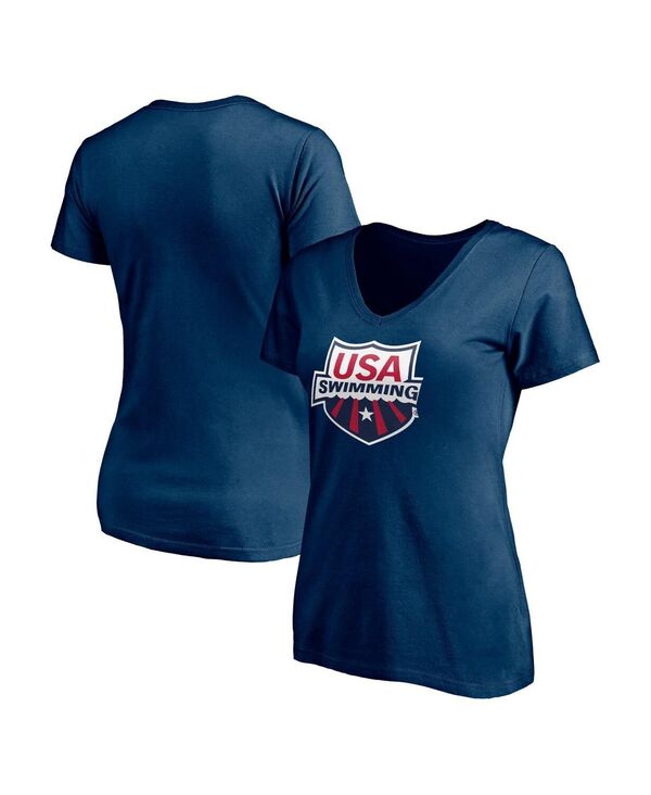 yz t@ieBNX fB[X TVc gbvX Women's Navy USA Swimming Core Primary Logo V-Neck T-shirt Navy