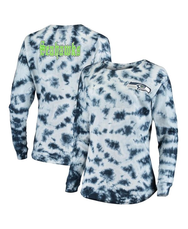 yz j[G fB[X TVc gbvX Women's College Navy Seattle Seahawks Tie-Dye Long Sleeve T-shirt Navy