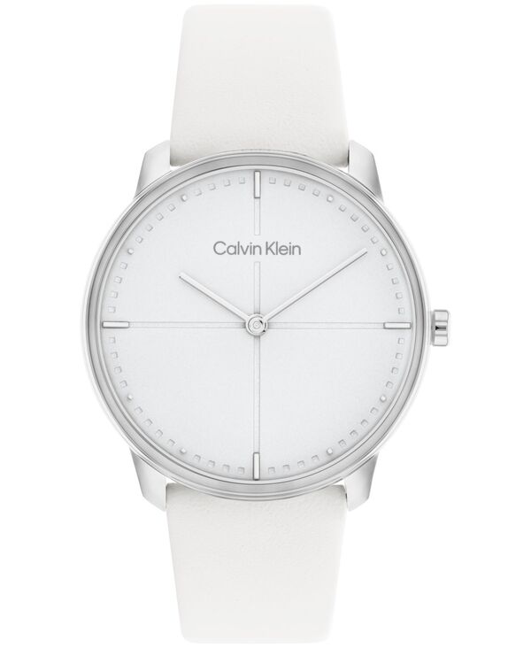 【送料無料】 カルバンクライン メンズ 腕時計 アクセサリー Unisex White Leather Strap Watch 35mm White