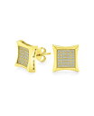 yz uO Y sAXECO ANZT[ Square Shaped Cubic Zirconia Micro Pave CZ Kite Stud Earrings For Men Gold Plated.925 Sterling Silver 7MM Gold