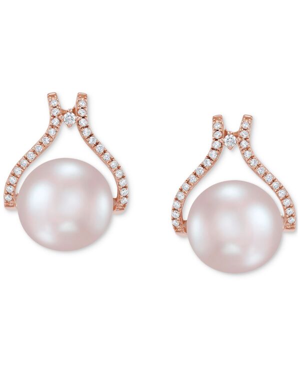 yz zm fB[X sAXECO ANZT[ Cultured Natural Ming Pearl (12mm) & Diamond (1/3 ct. t.w.) Drop Earrings in 14k Rose Gold (Also in Cultured White Ming Pearl) Rose Gold