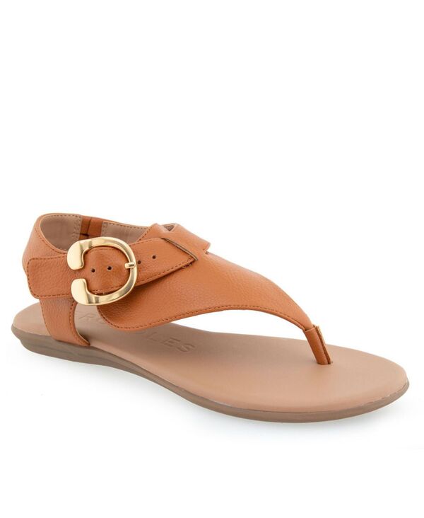  エアロソールズ レディース サンダル シューズ Women's Isa Flat Sandals Tan Polyurethane Leather