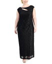  コネクテッド レディース ワンピース トップス Plus Size Cutout-Detail Lace Maxi Dress Black