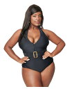 【送料無料】 ユニークビンテージ レディース 上下セット 水着 Plus Size Belted Halter One Piece Swimsuit Black