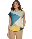 【送料無料】 ダナ キャラン ニューヨーク レディース シャツ ブラウス トップス Petite Printed Flutter-Sleeve Blouse Large Abstract- 4651Eucalyptus/sunkiss Multi