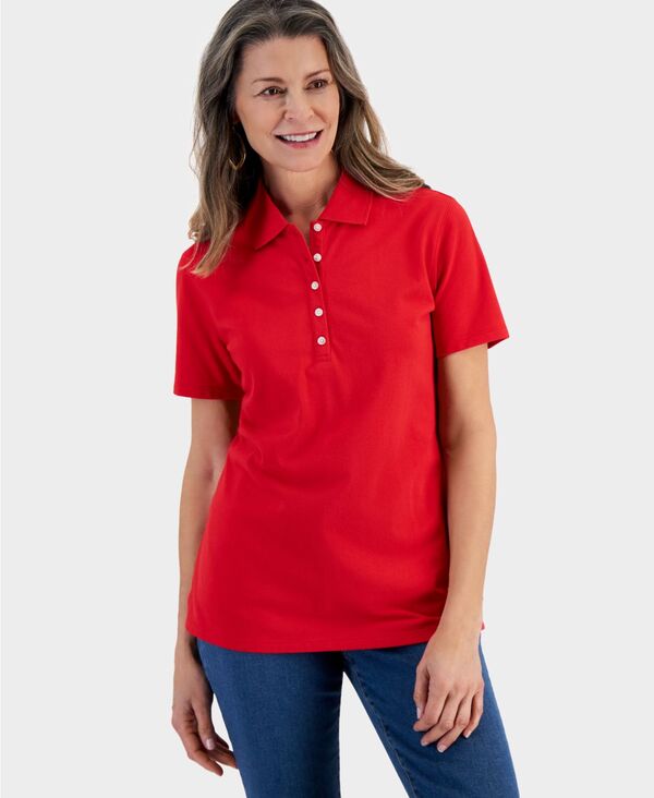  スタイルアンドコー レディース シャツ トップス Women's Short-Sleeve Cotton Polo Shirt Gumball Red