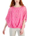 yz WFCGRNV fB[X Vc gbvX Women's Printed Poncho-Sleeve Necklace Top Bright Pink Combo