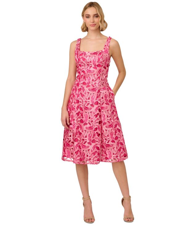  アドリアナ パペル レディース ワンピース トップス Women's Embroidered Fit & Flare Dress Electric Pink