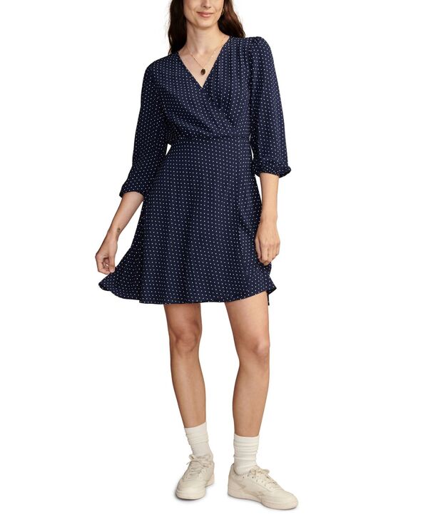 【送料無料】 ラッキーブランド レディース ワンピース トップス Women 039 s Polka Dot Wrap Dress Navy Cream Dot