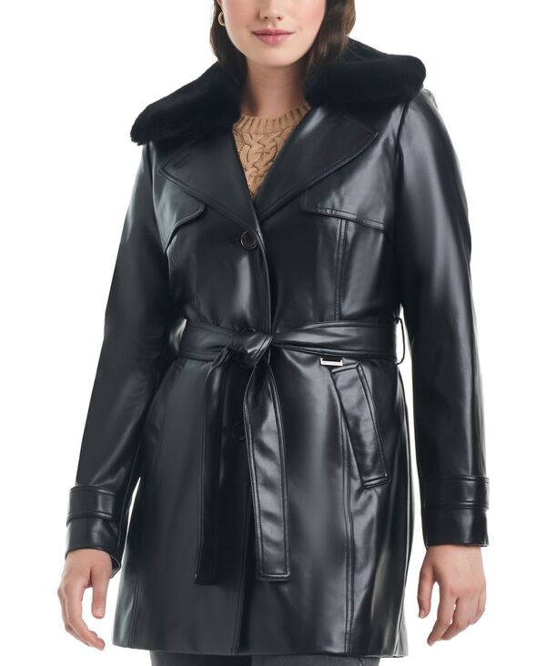 【送料無料】 ヴィンスカムート レディース ジャケット ブルゾン アウター Women 039 s Faux-Leather Belted Trench Coat Black