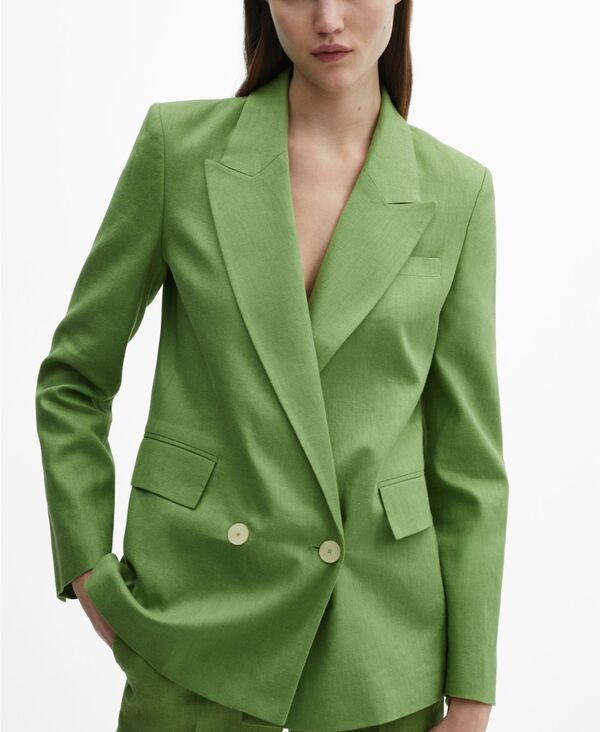 マンゴ 【送料無料】 マンゴ レディース ジャケット・ブルゾン ブレザー アウター Women's 100% Linen Suit Blazer Green