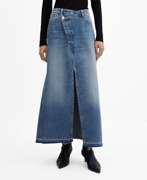 【送料無料】 マンゴ レディース スカート ボトムス Women's Asymmetrical Denim Skirt Open Blue