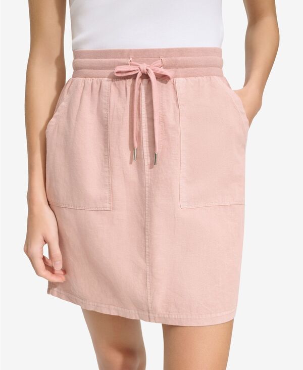 yz }[Nj[[N fB[X XJ[g {gX Andrew Marc New York Women's Washed Linen High Rise Skirt with Twill Side Taping Rose