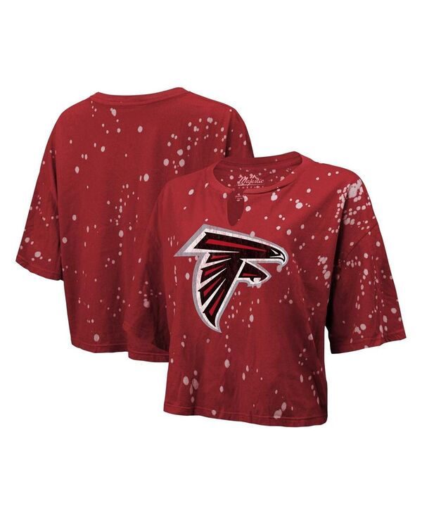 yz }WFXeBbN fB[X TVc gbvX Women's Red Distressed Atlanta Falcons Bleach Splatter Notch Neck Crop T-shirt Red