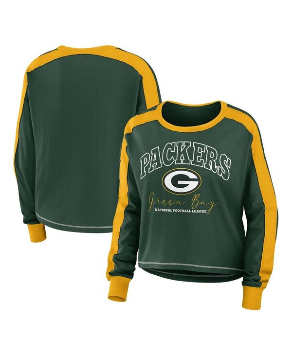 yz EFA oC G Ah[Y fB[X TVc gbvX Women's Green Green Bay Packers Plus Size Colorblock Long Sleeve T-shirt Green