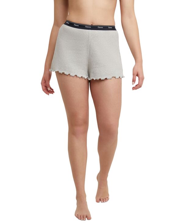 楽天ReVida 楽天市場店【送料無料】 ヘインズ レディース ナイトウェア アンダーウェア Women's Originals Cozywear Ribbed Ruffled Shorts OG118 Light Steel