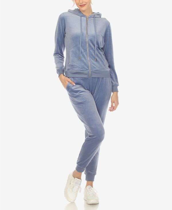 楽天ReVida 楽天市場店【送料無料】 ホワイトマーク レディース ナイトウェア アンダーウェア Women's Velour Tracksuit Loungewear 2pc Set Light Blue