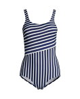 【送料無料】 ランズエンド レディース 上下セット 水着 Women's DDD-Cup Chlorine Resistant Soft Cup Tugless Sporty One Piece Swimsuit Deep sea/white media stripe