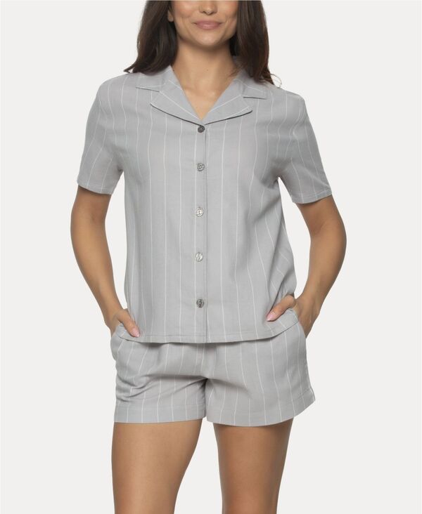 楽天ReVida 楽天市場店【送料無料】 フェリナ レディース ナイトウェア アンダーウェア Women's Mirielle 2 Pc. Shorts Pajama Set Silver Sconce with White Pinstripe