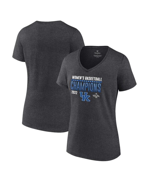 yz t@ieBNX fB[X TVc gbvX Women's Heathered Charcoal Kentucky Wildcats 2022 SEC Women's Basketball Conference Tournament Champions Locker Room V-Neck T-shirt Heathered Charcoal