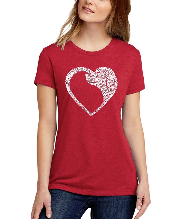 yz GG[|bvA[g fB[X Vc gbvX Women's Dog Heart Premium Blend Word Art Short Sleeve T-shirt Red