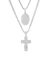 yz XeB[^C Y lbNXE`[J[Ey_ggbv ANZT[ Men's 2 Pieces Stainless Steel and Simulated Diamonds Double Layered Cross and Our Lady of Guadalupe Pendant Set Silver-tone