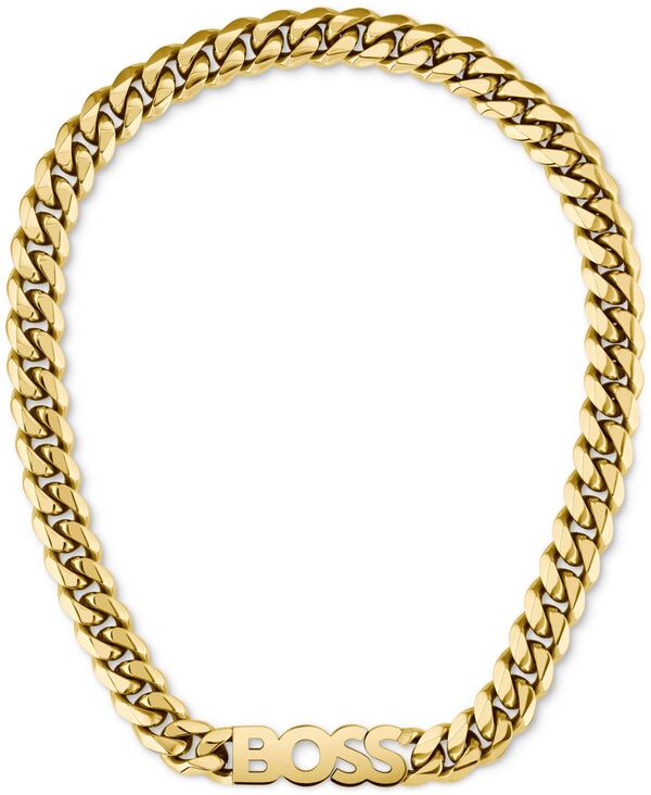 【送料無料】 ボス メンズ ネックレス・チョーカー・ペンダントトップ アクセサリー Men's Kassy Gold Ion-Plated Stainless Steel Logo 20" Necklace Gold Tone