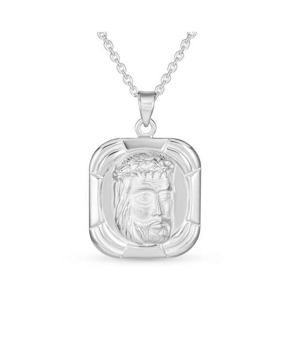  ブリング メンズ ネックレス・チョーカー・ペンダントトップ アクセサリー Unisex Religious Metal Dog tog Style Medallion Face of Jesus Christ Head Necklace Pendant .925 Sterling Silver For Men Teens Grey