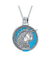 【送料無料】 ブリング メンズ ネックレス チョーカー ペンダントトップ アクセサリー Unisex Large Round Statement Pegasus Medallion Celestial Blue Mythical Unicorn Pendant Necklace For Women For Men Teen Oxidized .925 Sterling Silver Blue