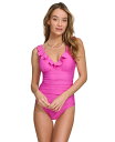 【送料無料】 ダナ キャラン ニューヨーク レディース 上下セット 水着 Women's Ruffle Neck One-Piece Swimsuit Carnation