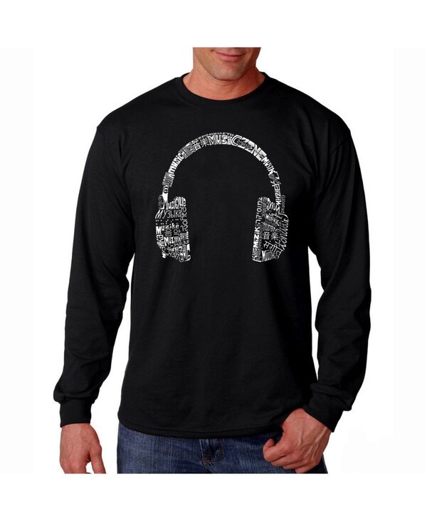 楽天ReVida 楽天市場店【送料無料】 エルエーポップアート メンズ Tシャツ トップス Men's Word Art Long Sleeve T-Shirt- Headphones - Music In Different Languages Black
