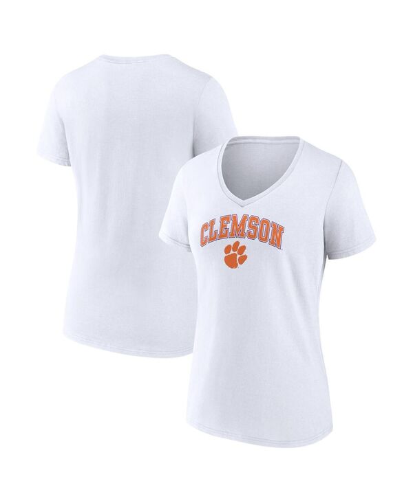 yz t@ieBNX fB[X TVc gbvX Women's White Clemson Tigers Evergreen Campus V-Neck T-shirt White