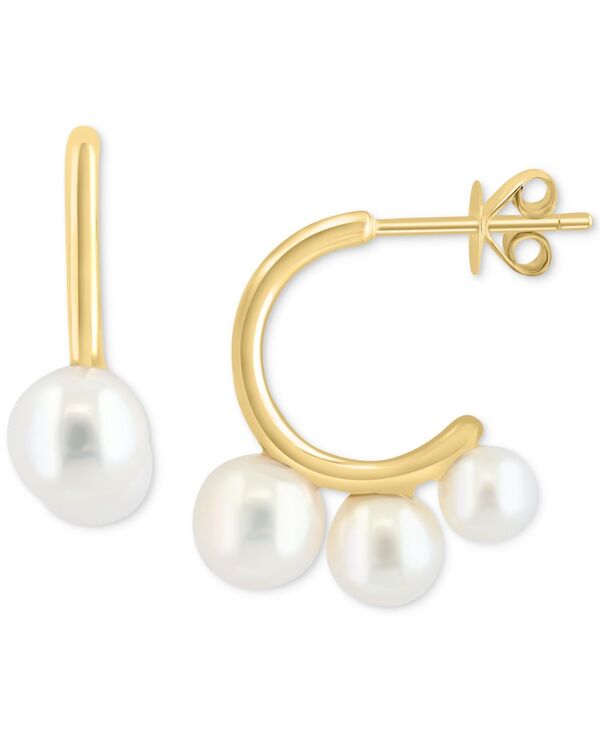 yz GtB[ fB[X sAXECO ANZT[ EFFY&reg; Freshwater Pearl (4-6mm) Graduated Hoop Earrings in 14k Gold-Plated Sterling Silver Gold Over Silver