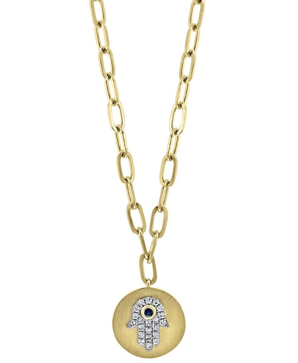  エフィー レディース ネックレス・チョーカー・ペンダントトップ アクセサリー EFFY&reg; Sapphire Accent and Diamond (1/8 ct. t.w.) Hamsa Hand 18" Pendant Necklace in 14k Gold Sapphire