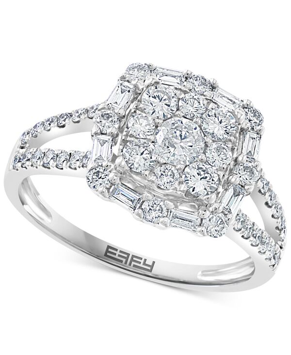 yz GtB[ fB[X O ANZT[ EFFY&reg; Diamond Round & Baguette Halo Cluster Engagement Ring (1-1/20 ct. t.w.) in 14k White Gold White Gold