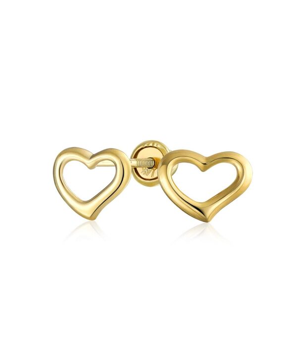 【送料無料】 ブリング レディース ピアス・イヤリング アクセサリー Petite Minimalist Real 14K Yellow Gold Symbol Of Love Open Heart Stud Earring For Women Teen Girlfriend Secure Screw back Gold