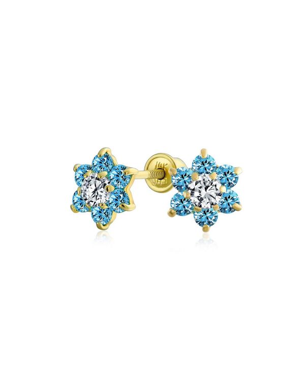 yz uO fB[X sAXECO ANZT[ Tiny Aqua Blue CZ Flower Stud Earrings For Women For Teen Cubic Zirconia Simulated Aquamarine 14K Real Gold Screw back Blue