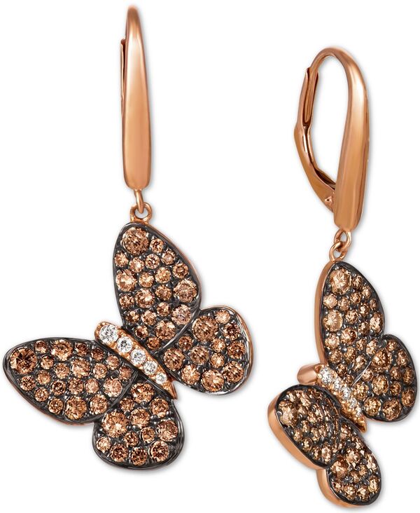 ̵   ǥ ԥ ꡼ Diamond Butterfly Drop Earrings (1-7/8 ct. t.w.) in 14k Rose Gold Rose Gold